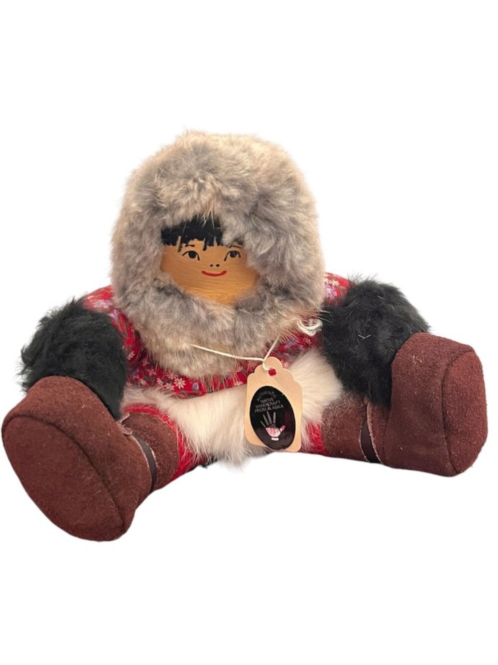 Authentic Native Handicraft From Alaska Inuit Doll Handpainted Fur-trimmed Parka